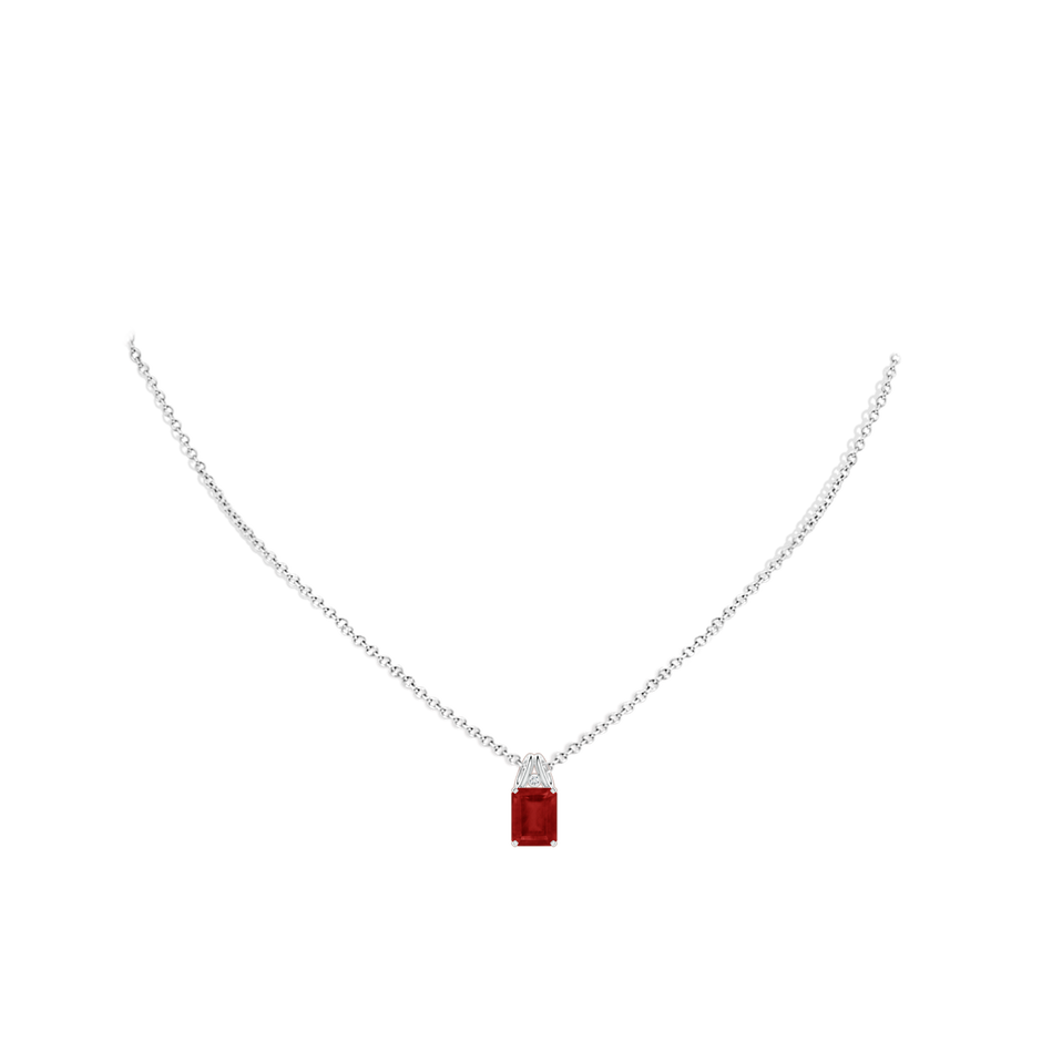 9x7mm AA Emerald-Cut Ruby Pendant with Diamond in White Gold pen