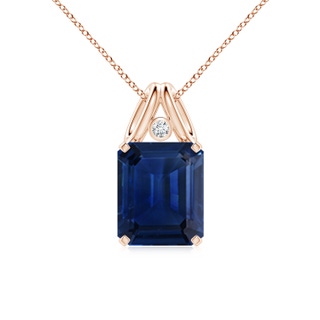 12x10mm AAA Emerald-Cut Blue Sapphire Pendant with Diamond in Rose Gold