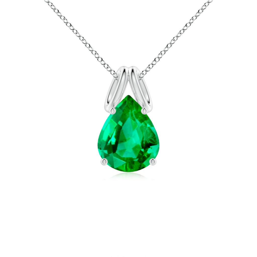 10x8mm AAA Pear-Shaped Emerald Solitaire Pendant in White Gold