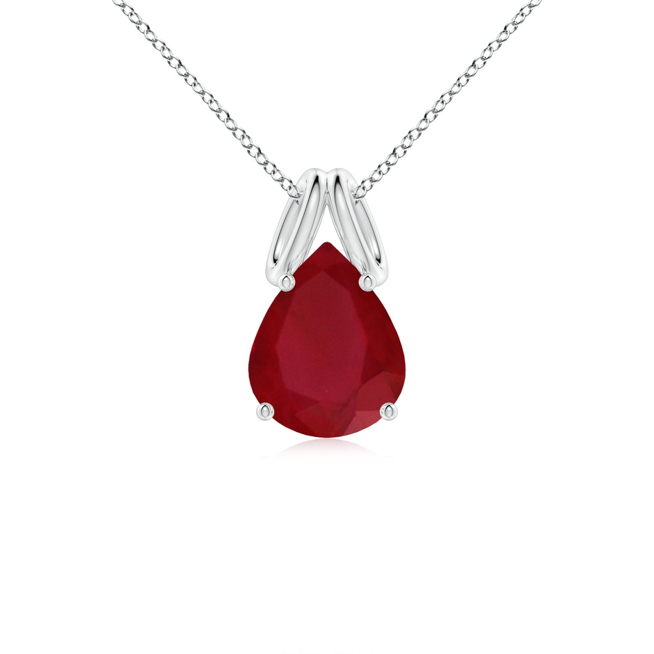 10x8mm AA Pear-Shaped Ruby Solitaire Pendant in White Gold 