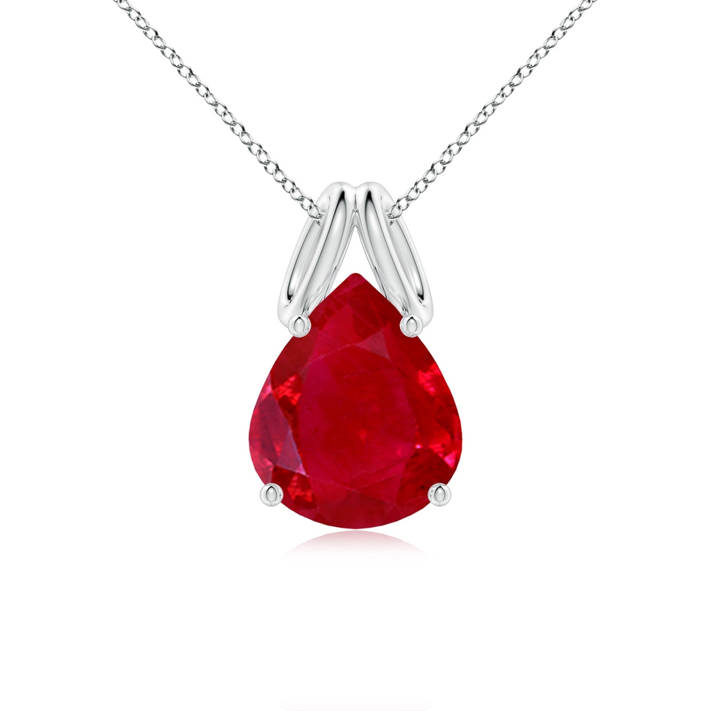 12x10mm AAA Pear-Shaped Ruby Solitaire Pendant in White Gold