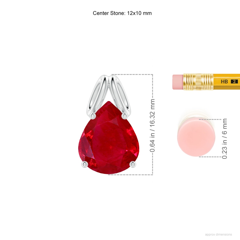 12x10mm AAA Pear-Shaped Ruby Solitaire Pendant in White Gold ruler