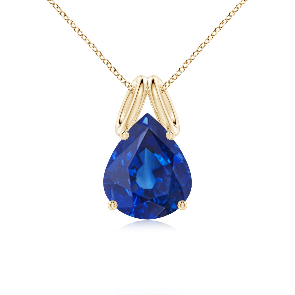 12x10mm AAA Pear-Shaped Blue Sapphire Solitaire Pendant in Yellow Gold