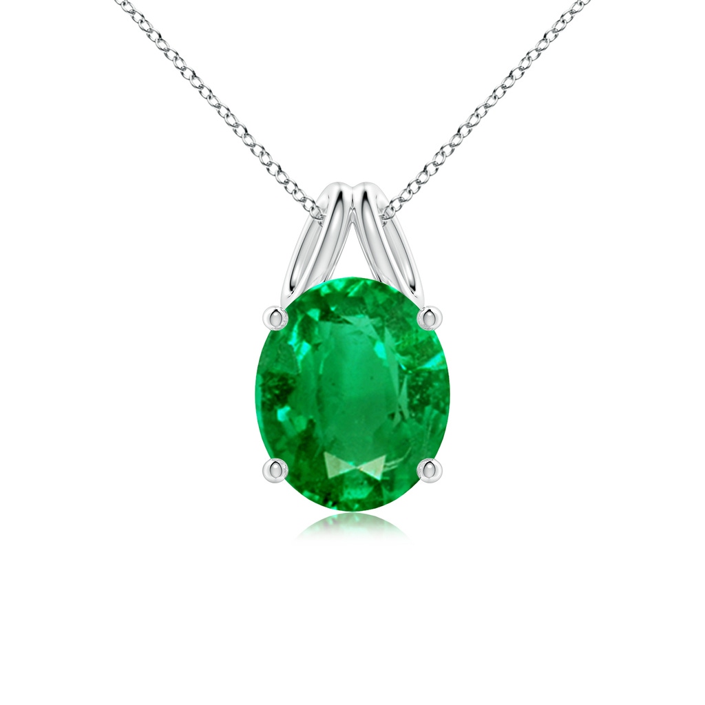 12x10mm AAA Oval Emerald Solitaire Pendant in White Gold 