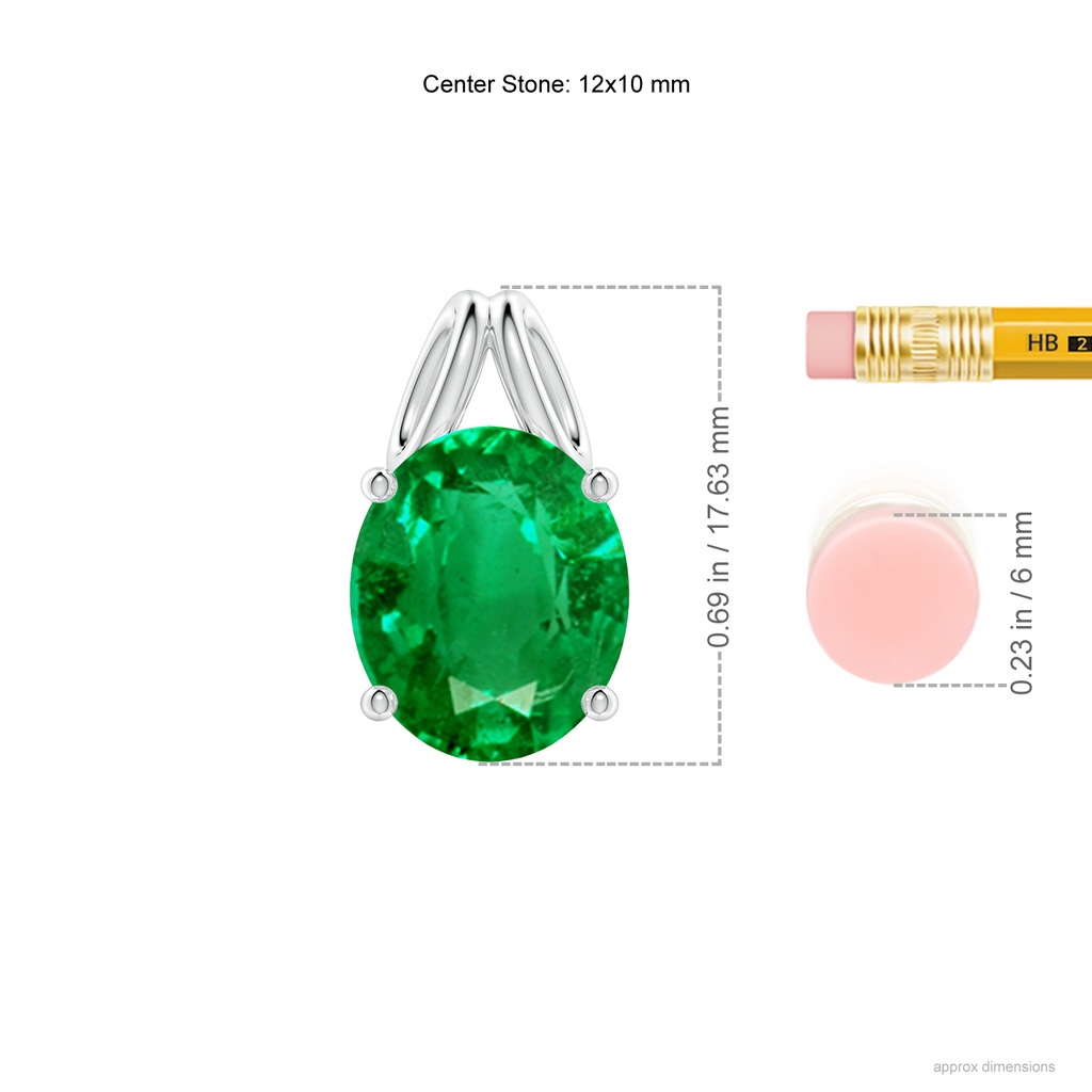 12x10mm AAA Oval Emerald Solitaire Pendant in White Gold ruler
