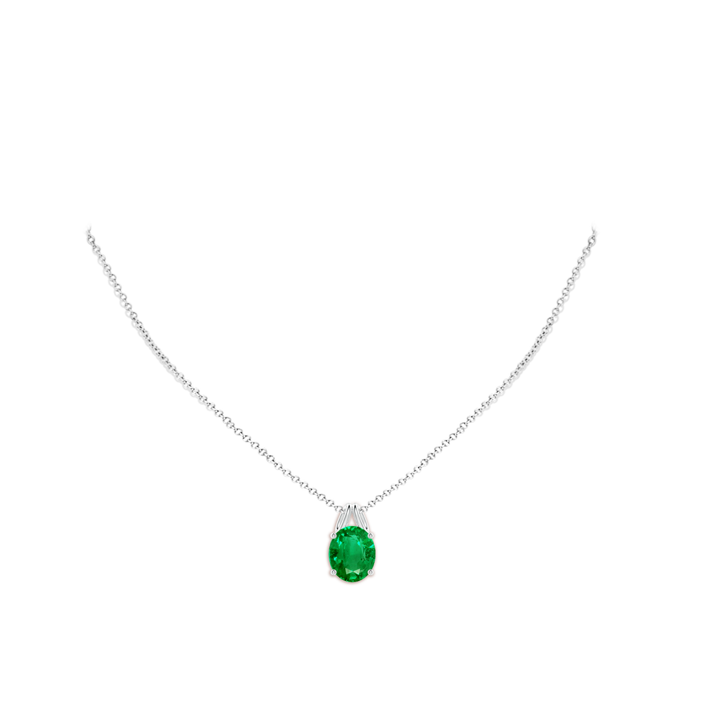 12x10mm AAA Oval Emerald Solitaire Pendant in White Gold pen