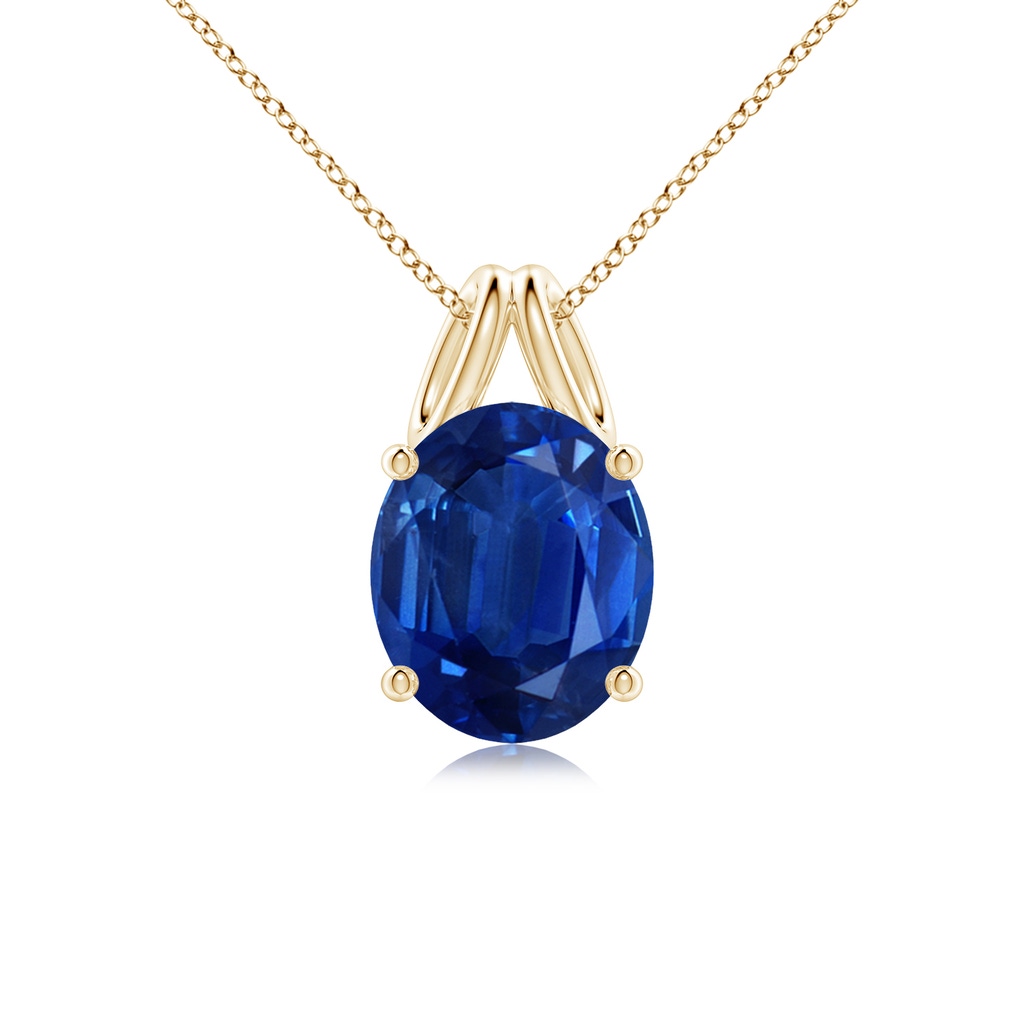 12x10mm AAA Oval Blue Sapphire Solitaire Pendant in Yellow Gold