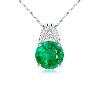 9mm AAA Round Emerald Pendant with Diamond in White Gold
