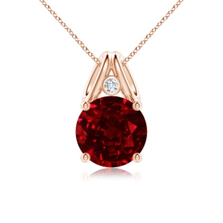 10mm AAAA Round Ruby Pendant with Diamond in Rose Gold