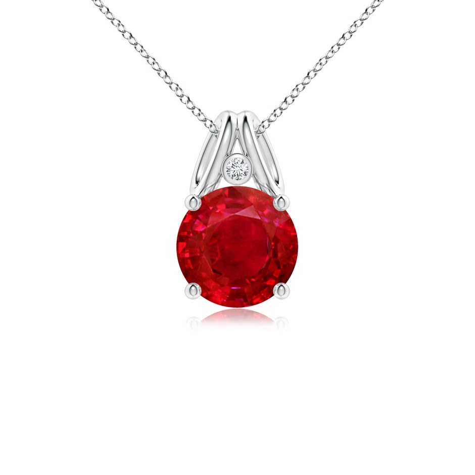 8mm AAA Round Ruby Pendant with Diamond in White Gold 