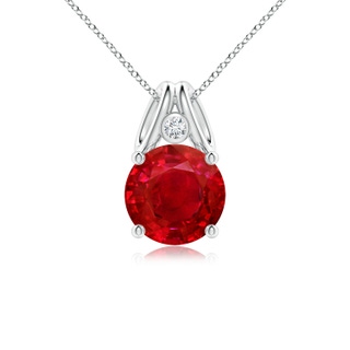 9mm AAA Round Ruby Pendant with Diamond in White Gold