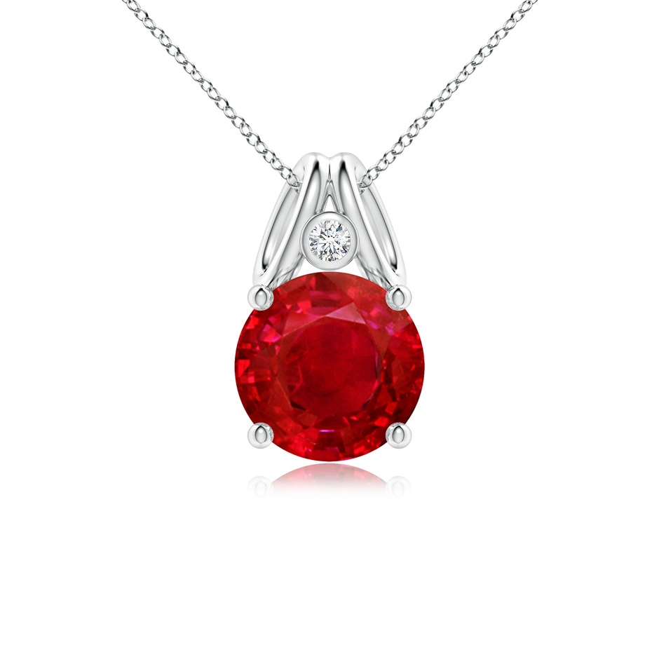 9mm AAA Round Ruby Pendant with Diamond in White Gold 