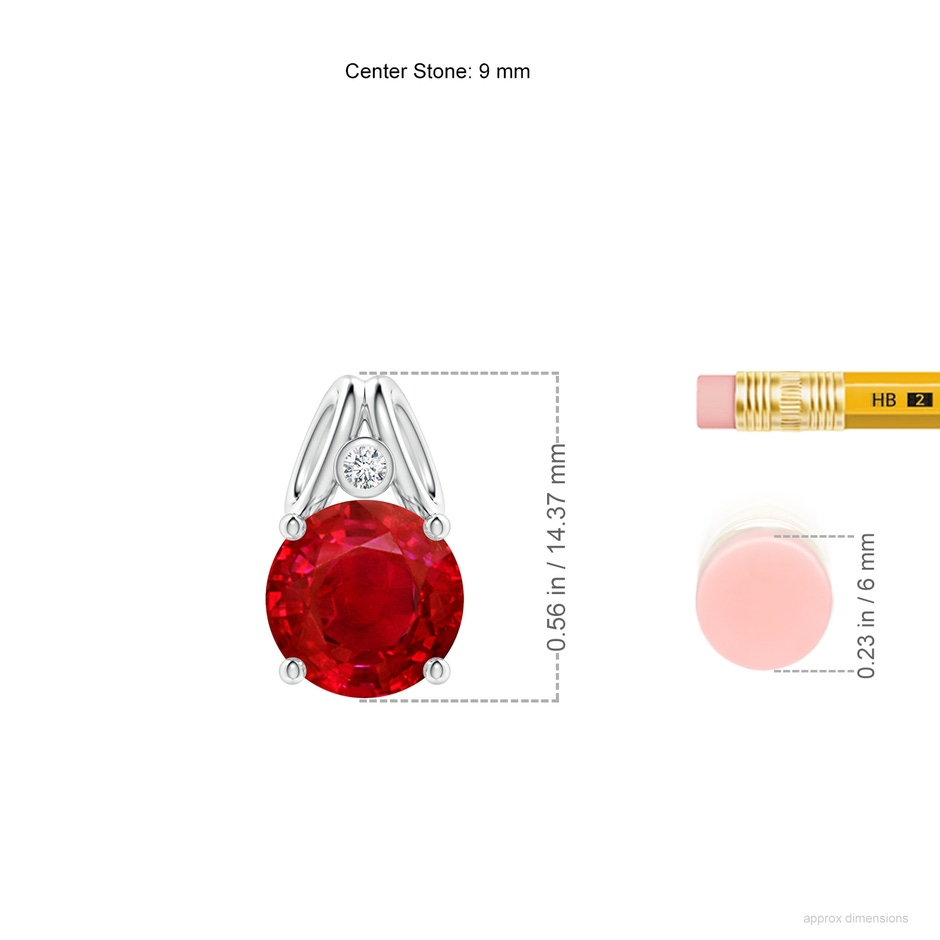 9mm AAA Round Ruby Pendant with Diamond in White Gold ruler