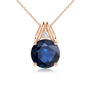 10mm AA Round Blue Sapphire Pendant with Diamond in Rose Gold