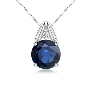 10mm AA Round Blue Sapphire Pendant with Diamond in White Gold