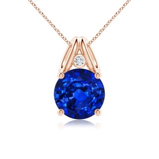 10mm AAAA Round Blue Sapphire Pendant with Diamond in Rose Gold