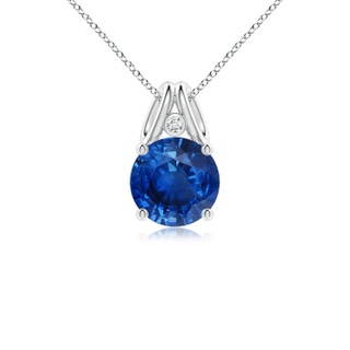 8mm AAA Round Blue Sapphire Pendant with Diamond in White Gold