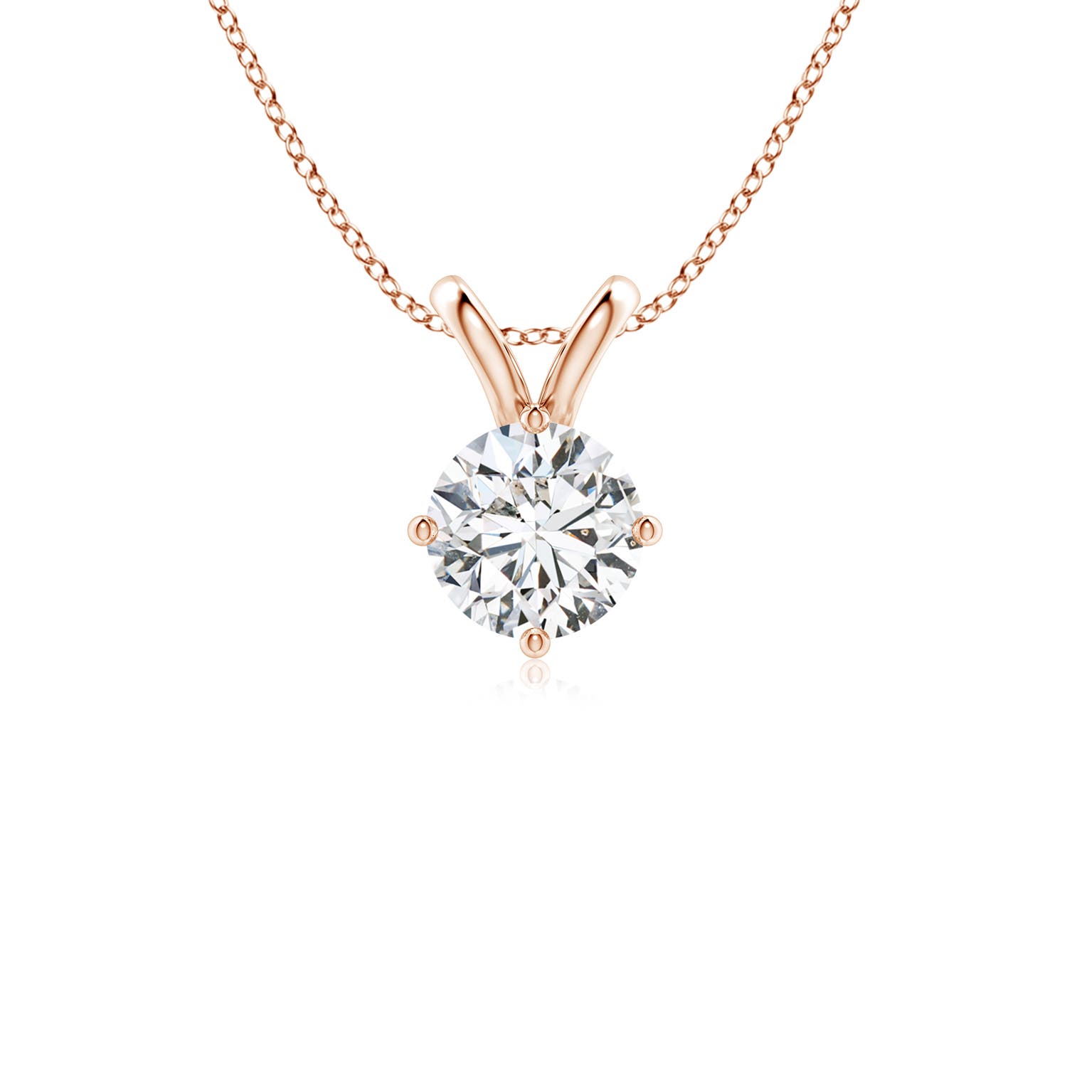 6.4mm HSI2 Round Diamond Solitaire V-Bale Pendant in Rose Gold