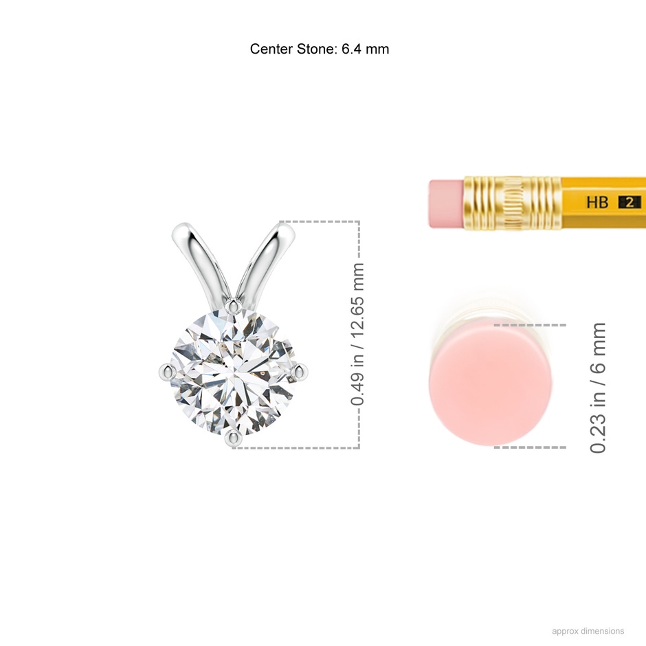 6.4mm HSI2 Round Diamond Solitaire V-Bale Pendant in White Gold ruler