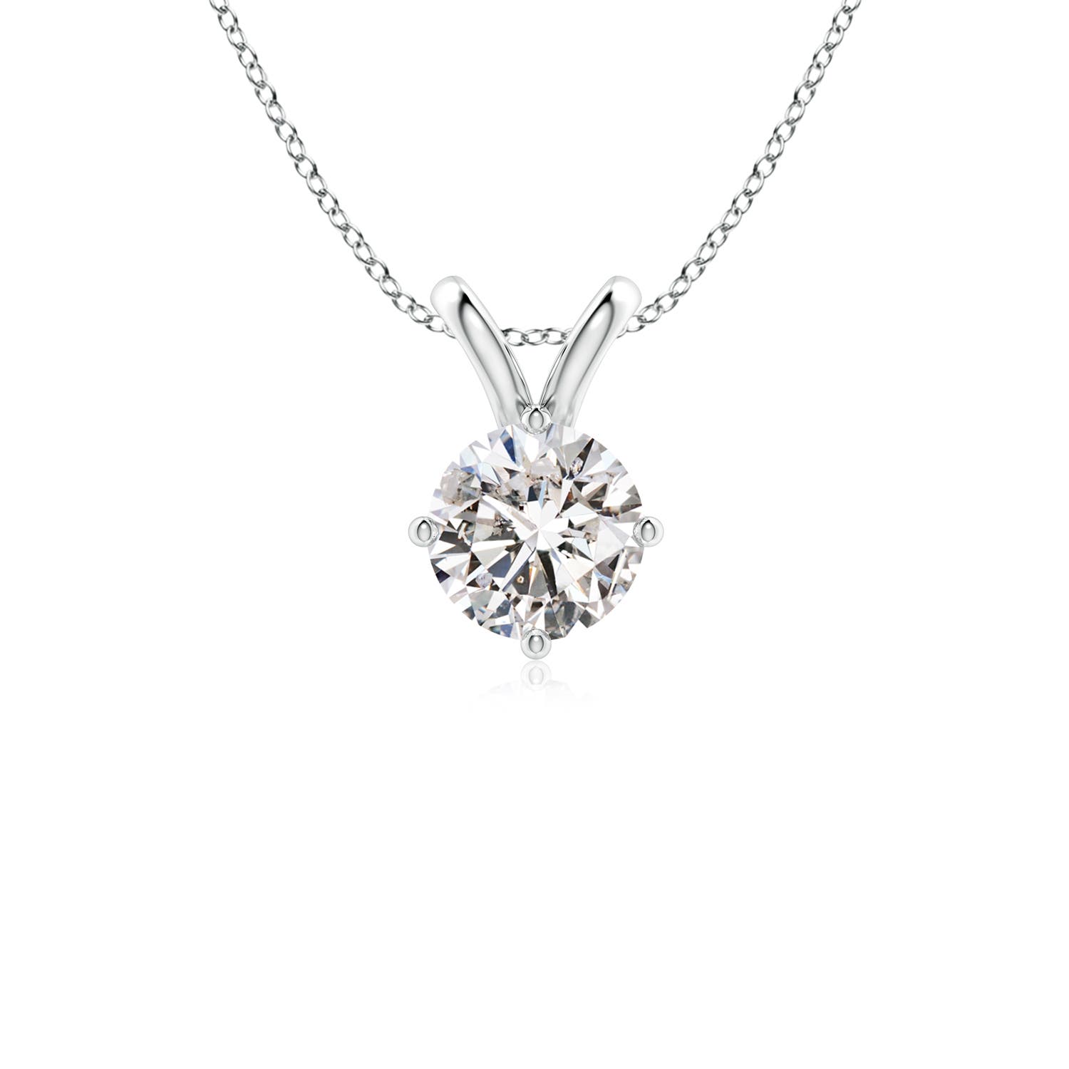 6.4mm IJI1I2 Round Diamond Solitaire V-Bale Pendant in White Gold