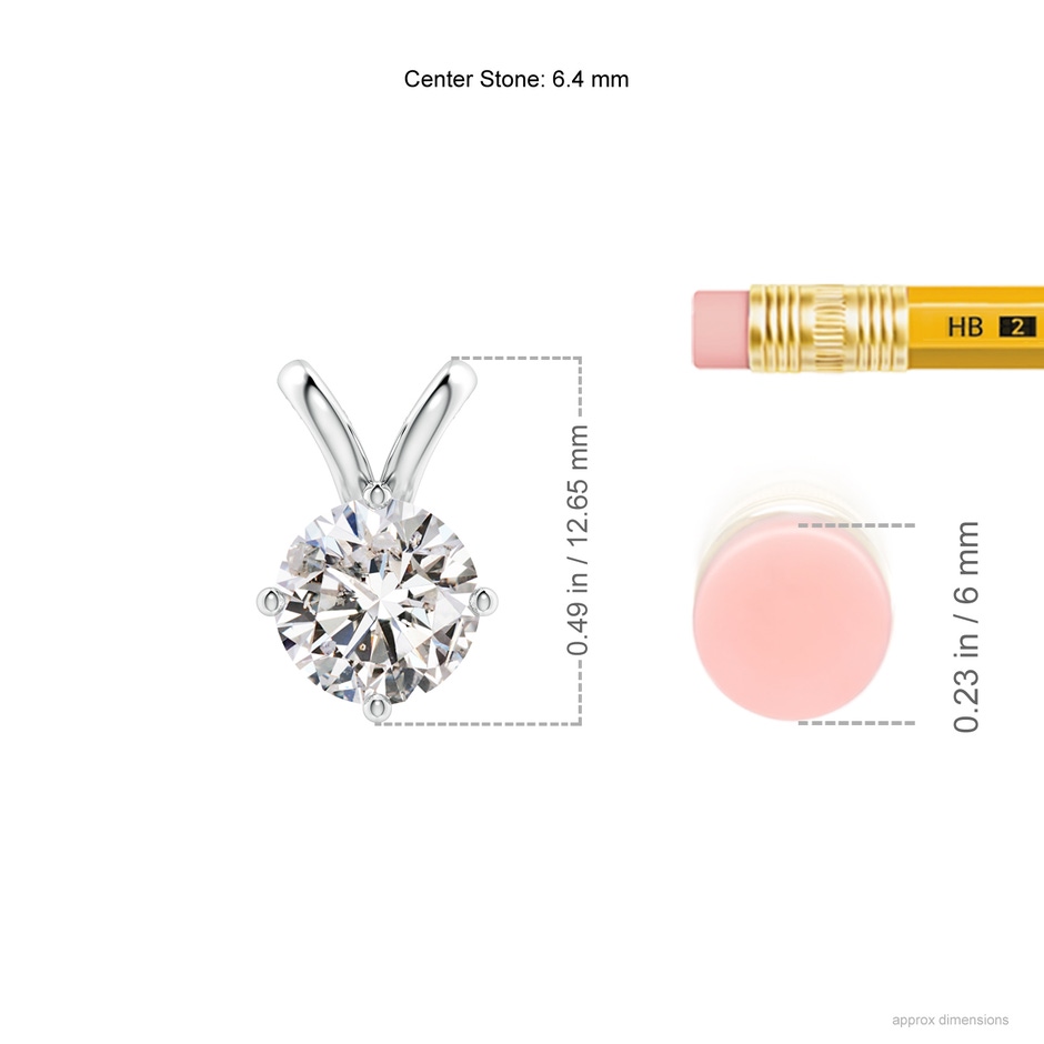 6.4mm IJI1I2 Round Diamond Solitaire V-Bale Pendant in White Gold ruler