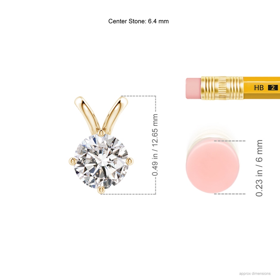 6.4mm IJI1I2 Round Diamond Solitaire V-Bale Pendant in Yellow Gold ruler