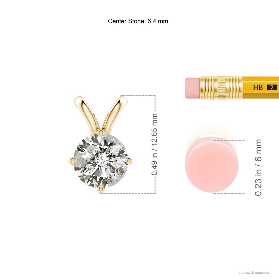 6.4mm KI3 Round Diamond Solitaire V-Bale Pendant in Yellow Gold ruler