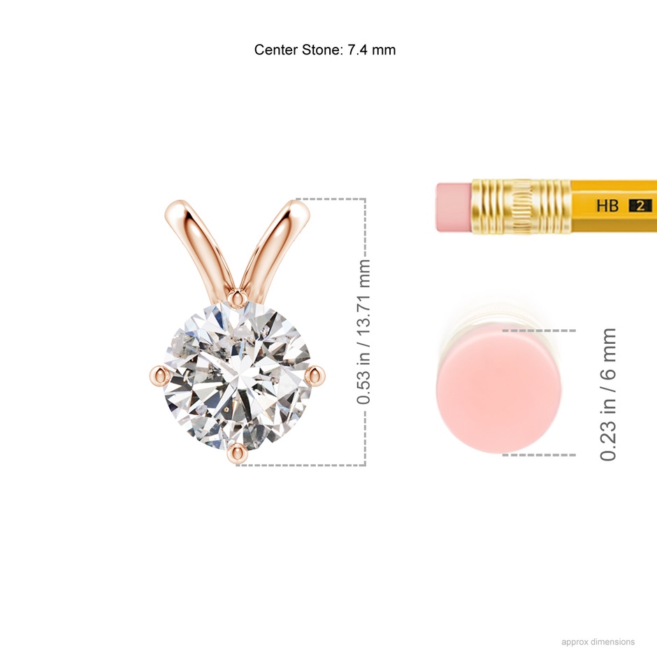 7.4mm IJI1I2 Round Diamond Solitaire V-Bale Pendant in Rose Gold ruler