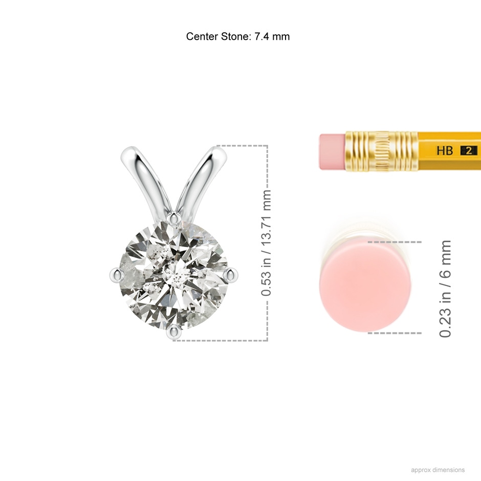 7.4mm KI3 Round Diamond Solitaire V-Bale Pendant in White Gold ruler