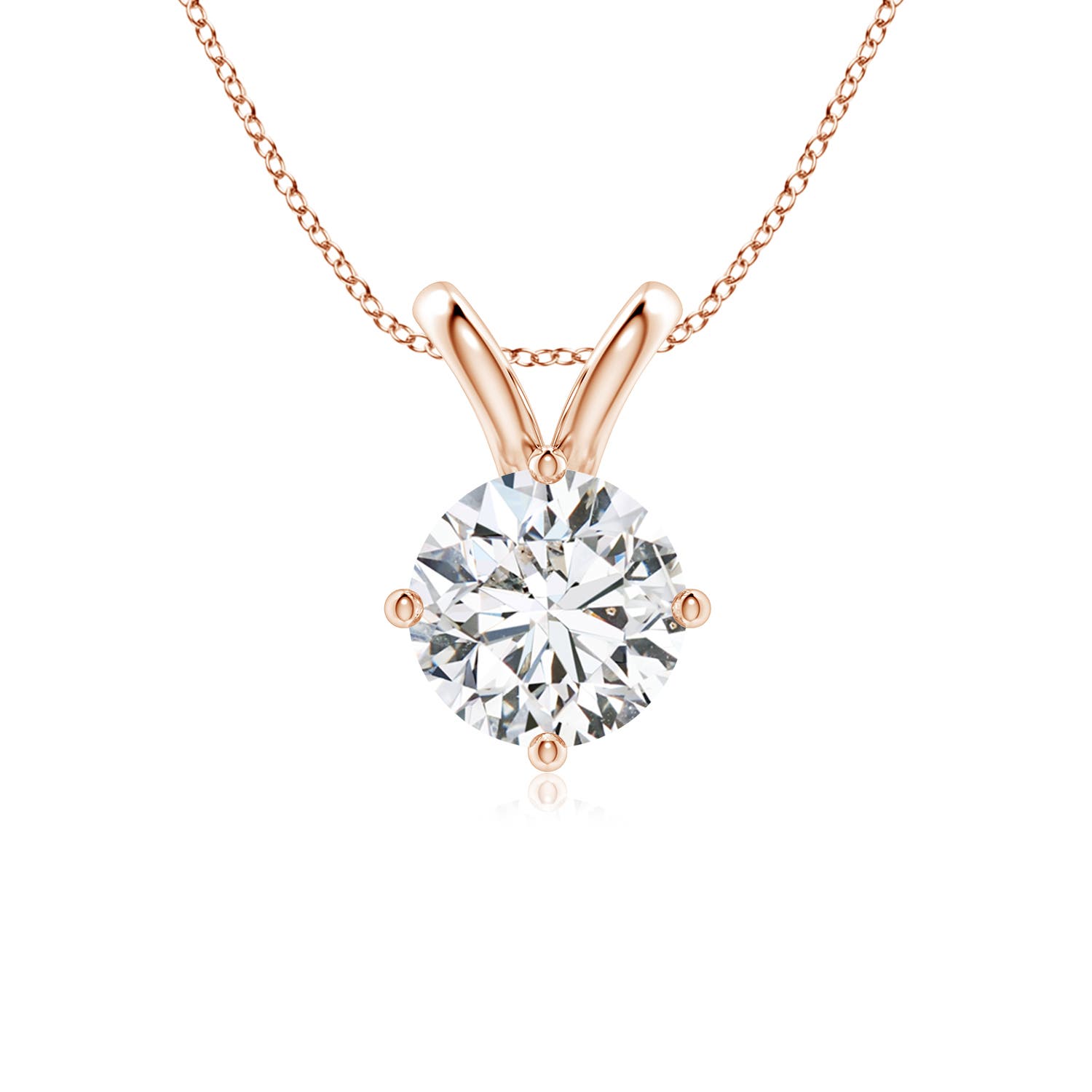 8mm HSI2 Round Diamond Solitaire V-Bale Pendant in Rose Gold
