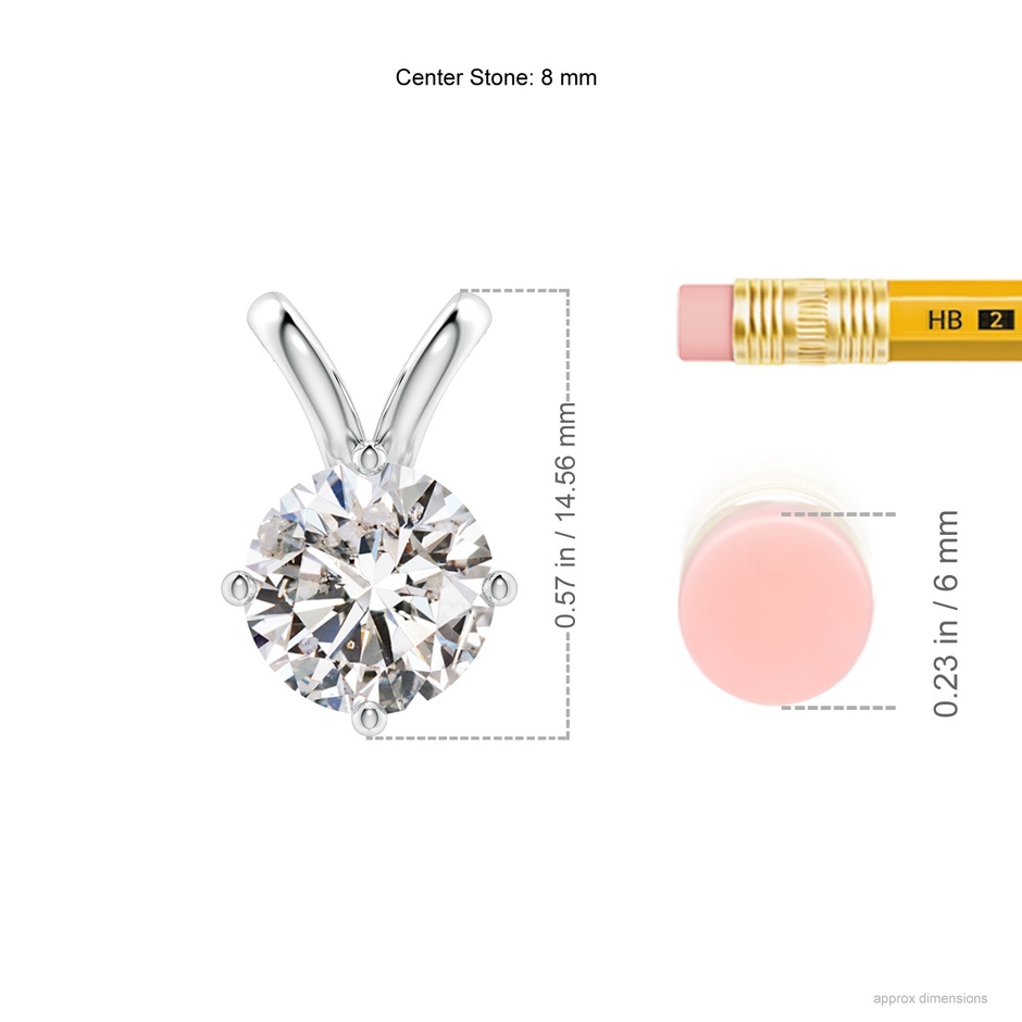 8mm IJI1I2 Round Diamond Solitaire V-Bale Pendant in P950 Platinum ruler