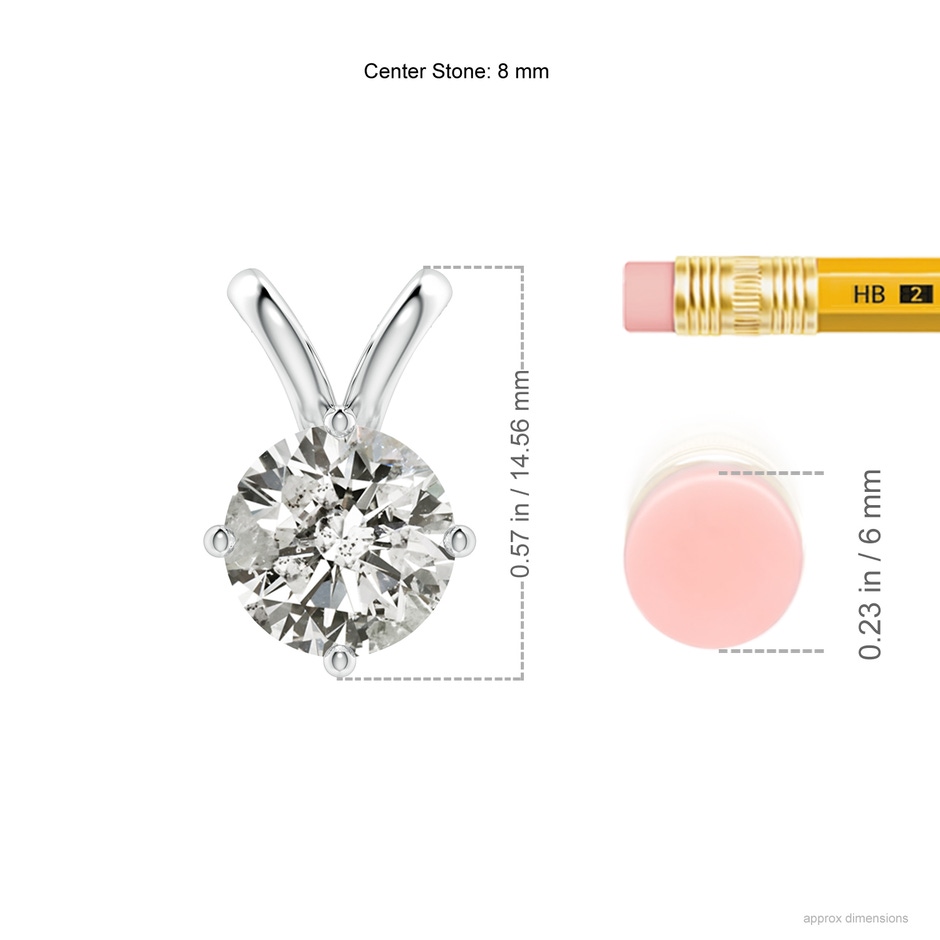 8mm KI3 Round Diamond Solitaire V-Bale Pendant in P950 Platinum ruler