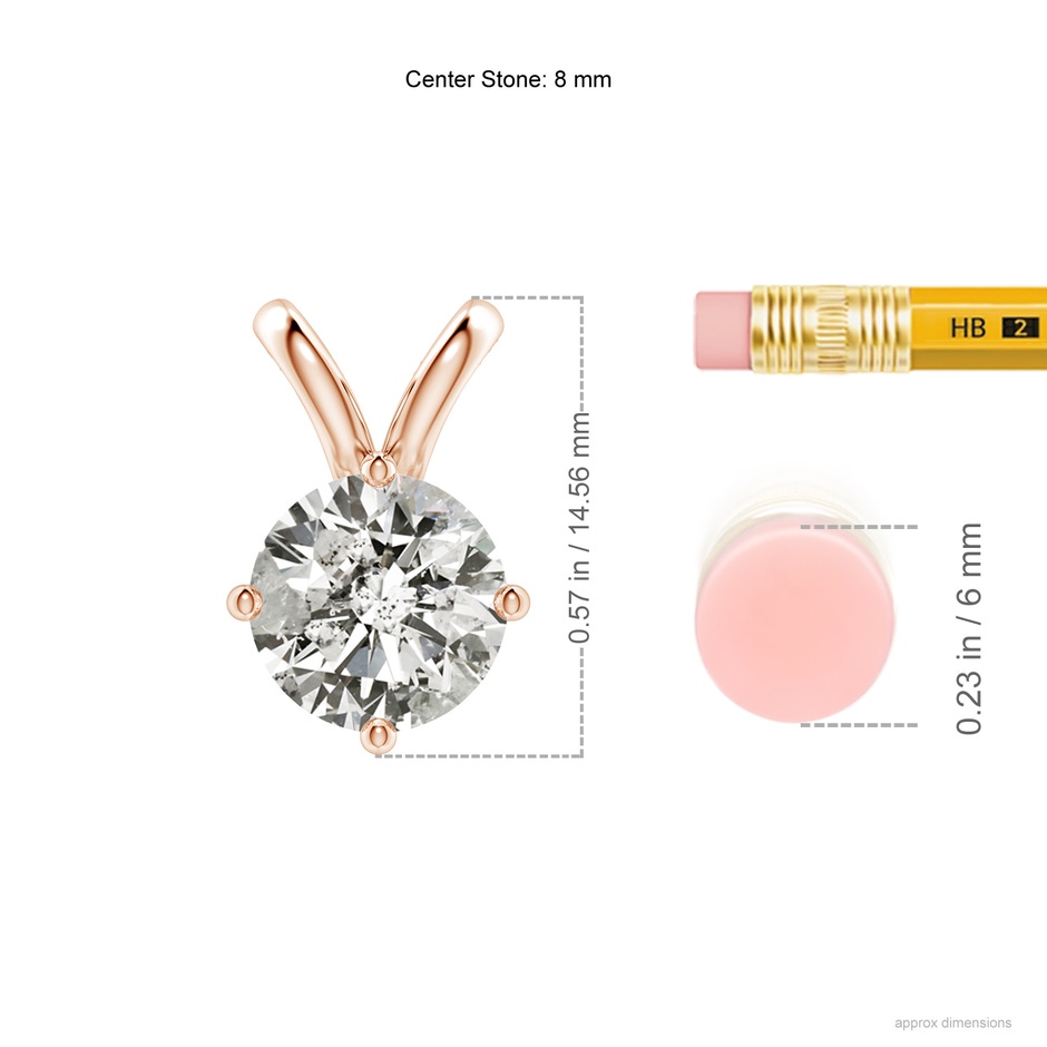 8mm KI3 Round Diamond Solitaire V-Bale Pendant in Rose Gold ruler
