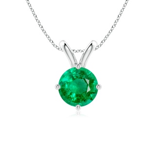 8mm AAA Round Emerald Solitaire V-Bale Pendant in White Gold