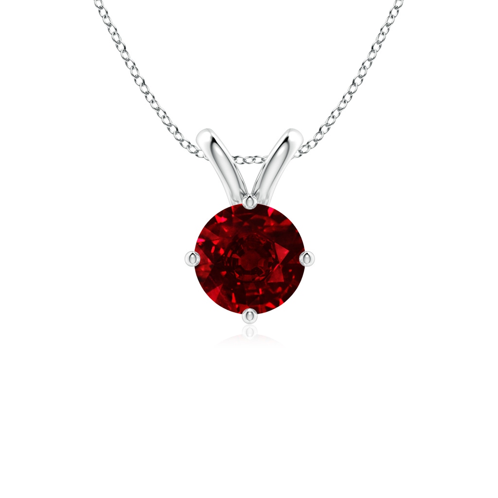 7mm AAAA Round Ruby Solitaire V-Bale Pendant in P950 Platinum
