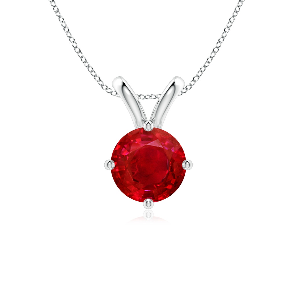 8mm AAA Round Ruby Solitaire V-Bale Pendant in White Gold