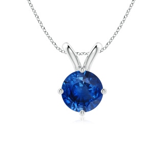 8mm AAA Round Blue Sapphire Solitaire V-Bale Pendant in White Gold