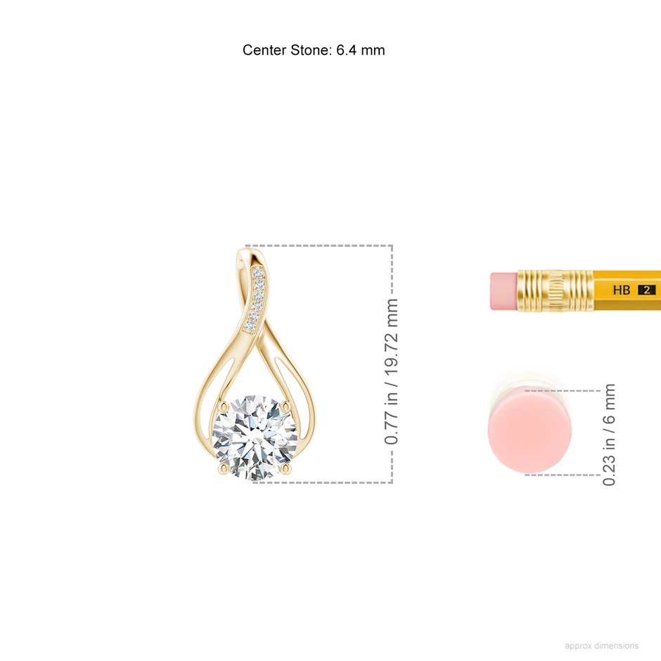 6.4mm GVS2 Round Diamond Infinity Twist Pendant with Accents in Yellow Gold ruler