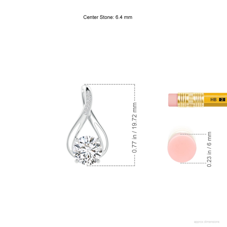 6.4mm HSI2 Round Diamond Infinity Twist Pendant with Accents in 18K White Gold ruler
