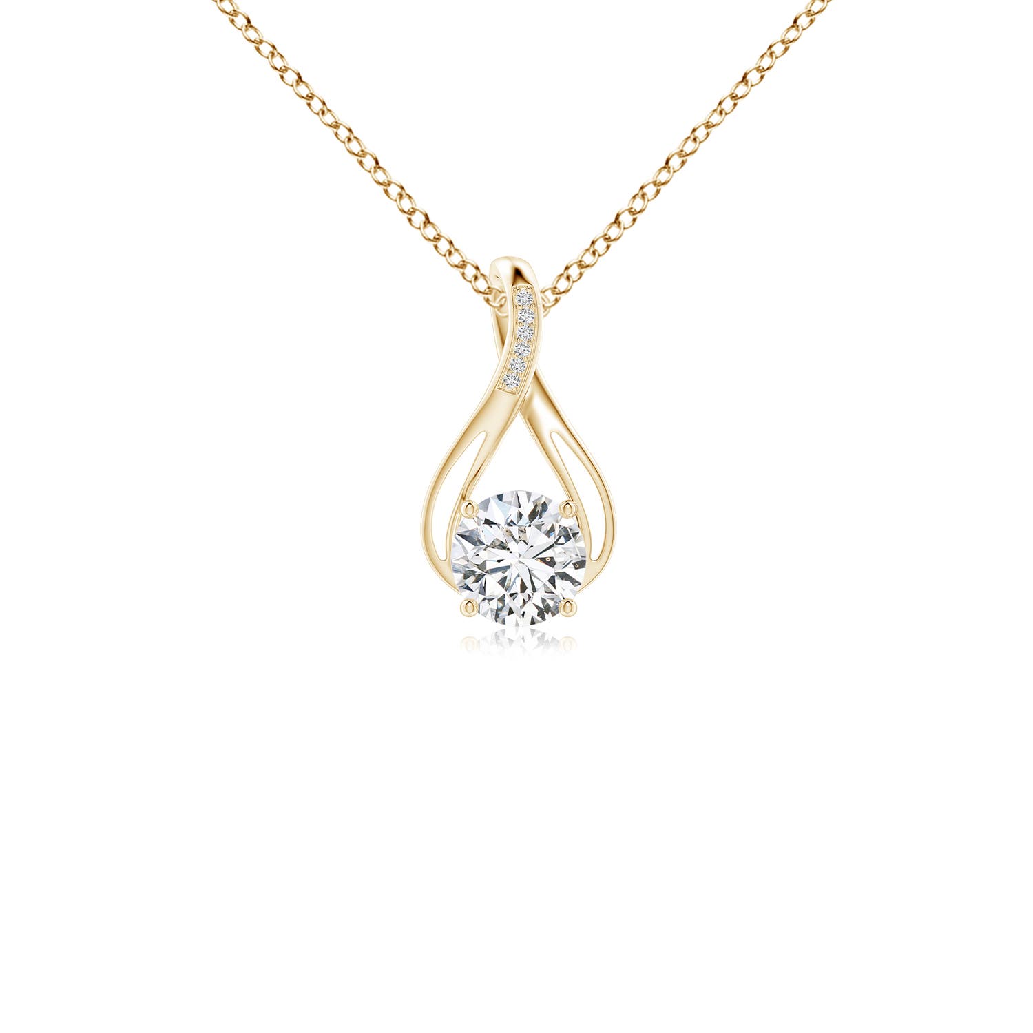 6.4mm HSI2 Round Diamond Infinity Twist Pendant with Accents in 18CT Yellow Gold