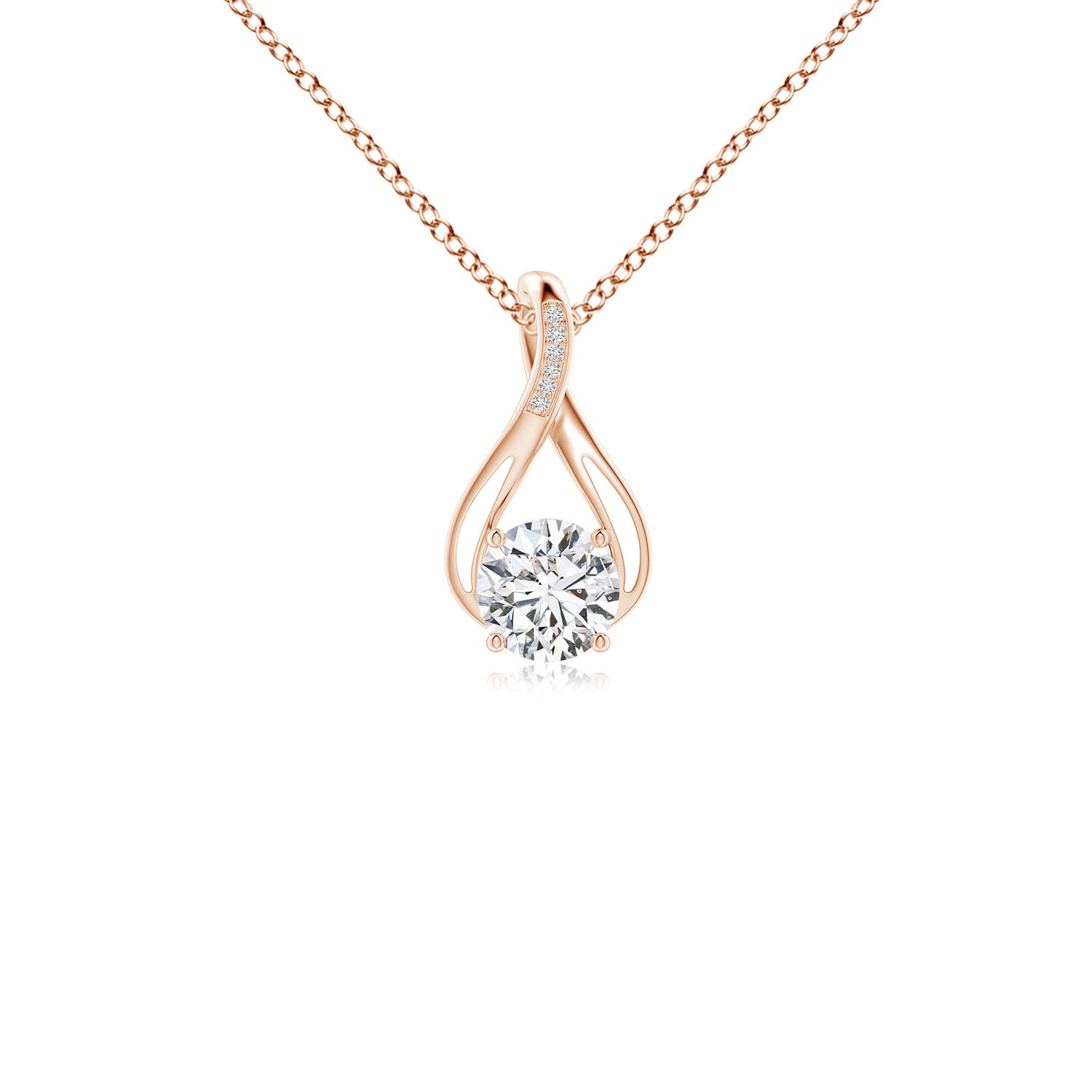 6.4mm HSI2 Round Diamond Infinity Twist Pendant with Accents in Rose Gold