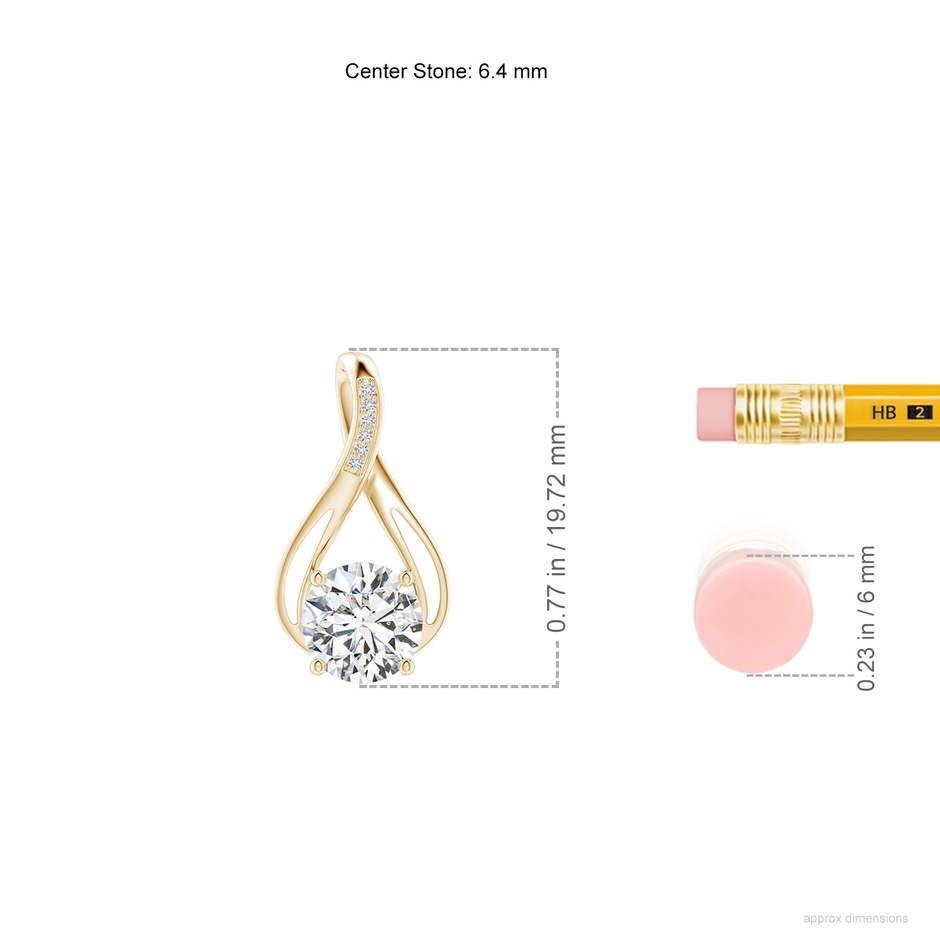 6.4mm HSI2 Round Diamond Infinity Twist Pendant with Accents in Yellow Gold ruler