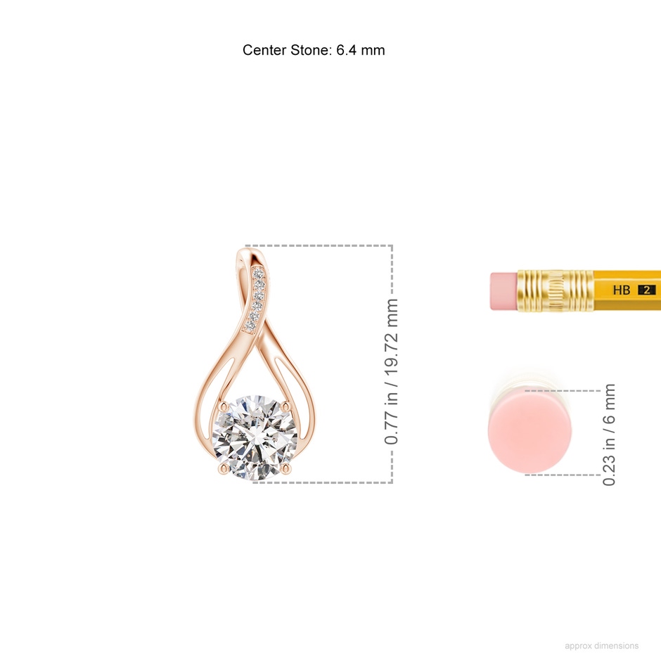 6.4mm IJI1I2 Round Diamond Infinity Twist Pendant with Accents in Rose Gold ruler