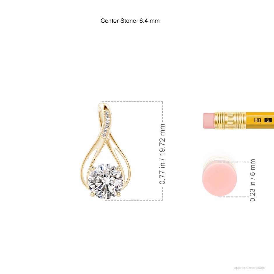 6.4mm IJI1I2 Round Diamond Infinity Twist Pendant with Accents in Yellow Gold ruler