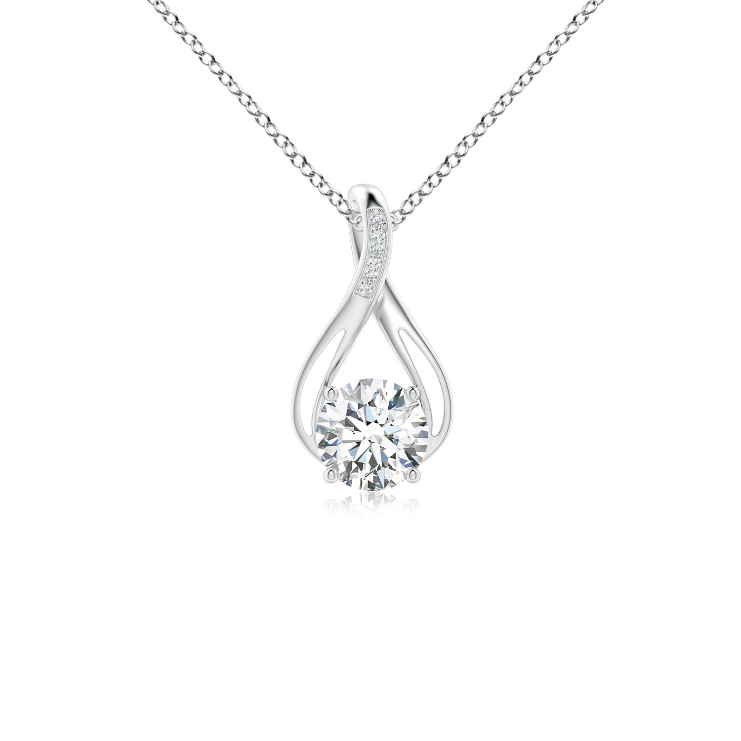 7.4mm GVS2 Round Diamond Infinity Twist Pendant with Accents in White Gold