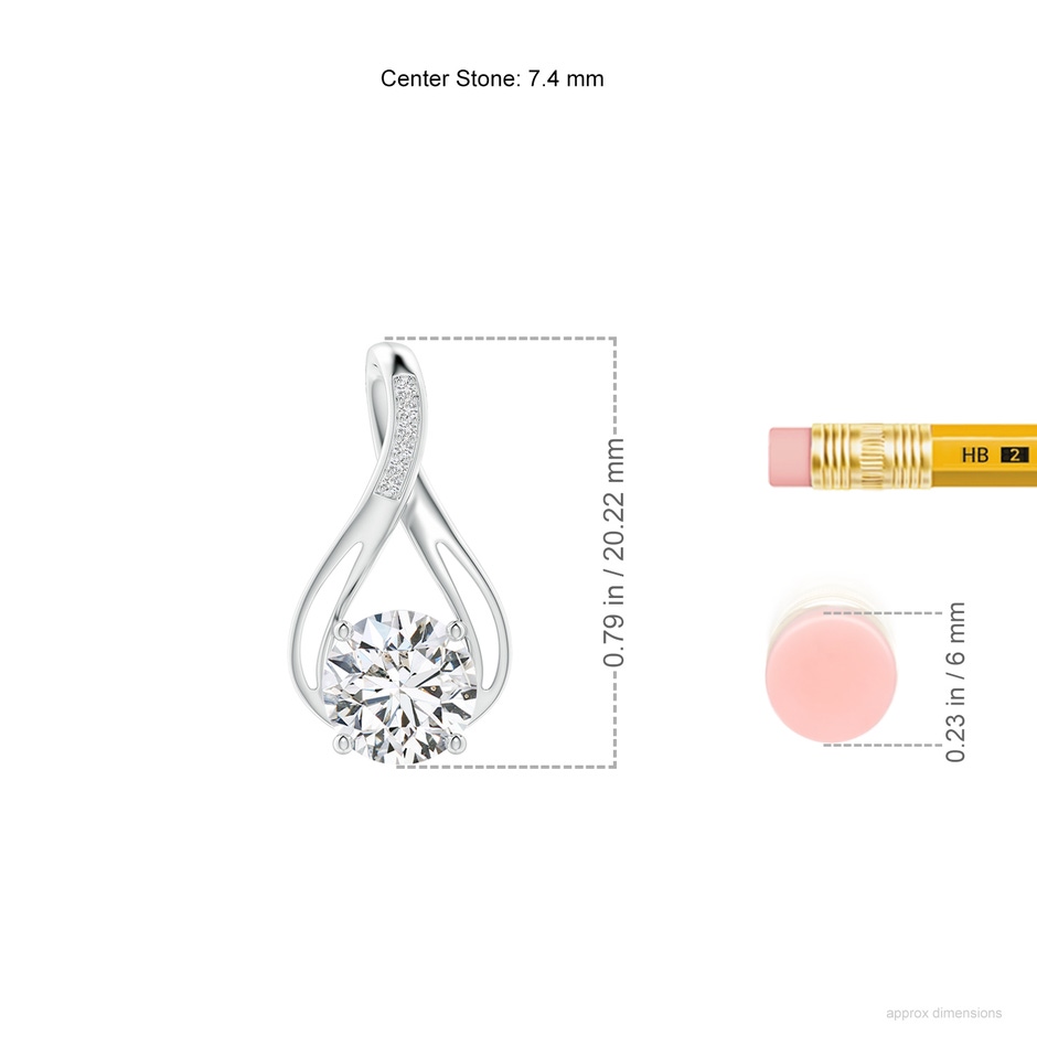 7.4mm HSI2 Round Diamond Infinity Twist Pendant with Accents in P950 Platinum ruler
