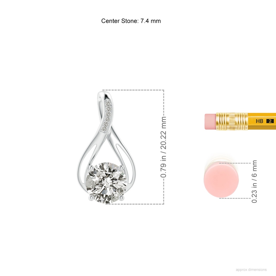 7.4mm KI3 Round Diamond Infinity Twist Pendant with Accents in White Gold ruler