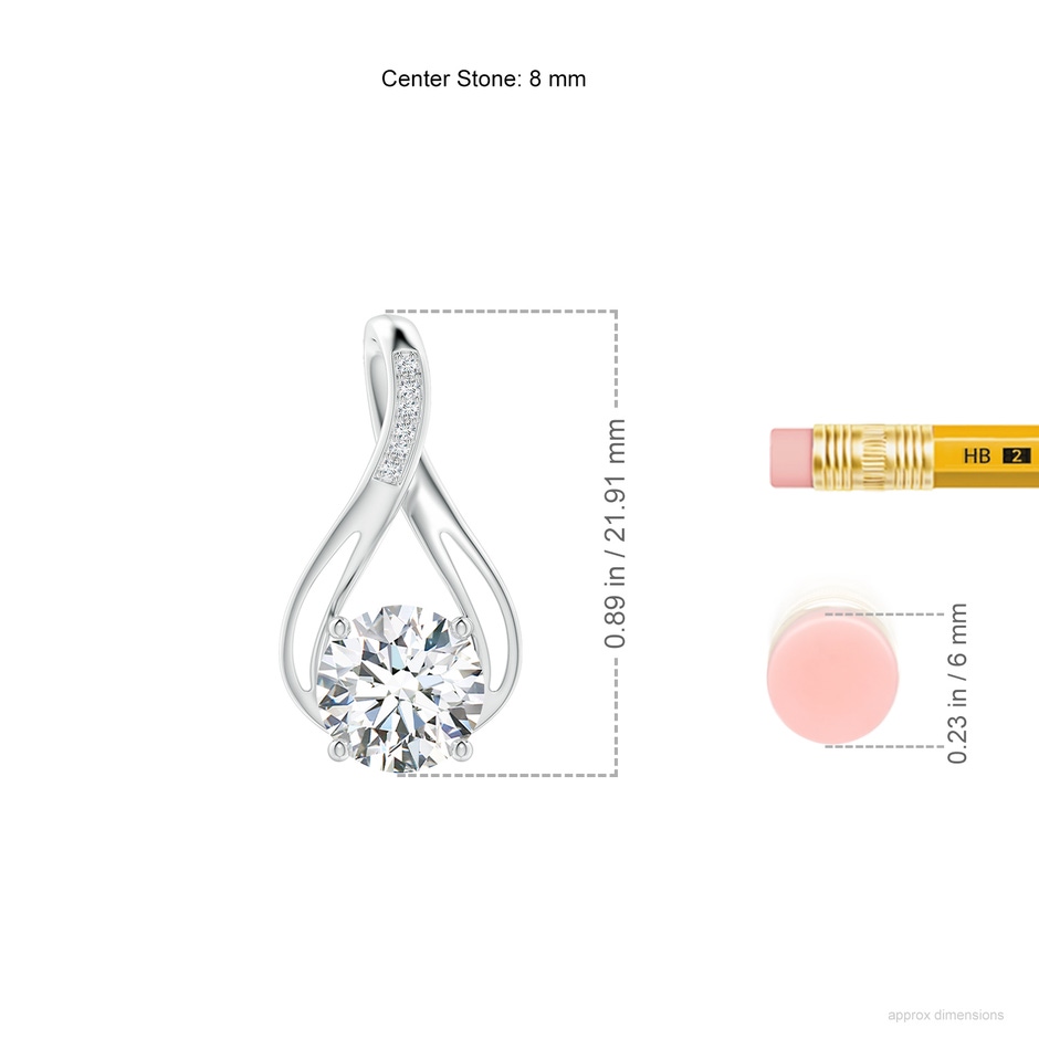 8mm GVS2 Round Diamond Infinity Twist Pendant with Accents in P950 Platinum ruler