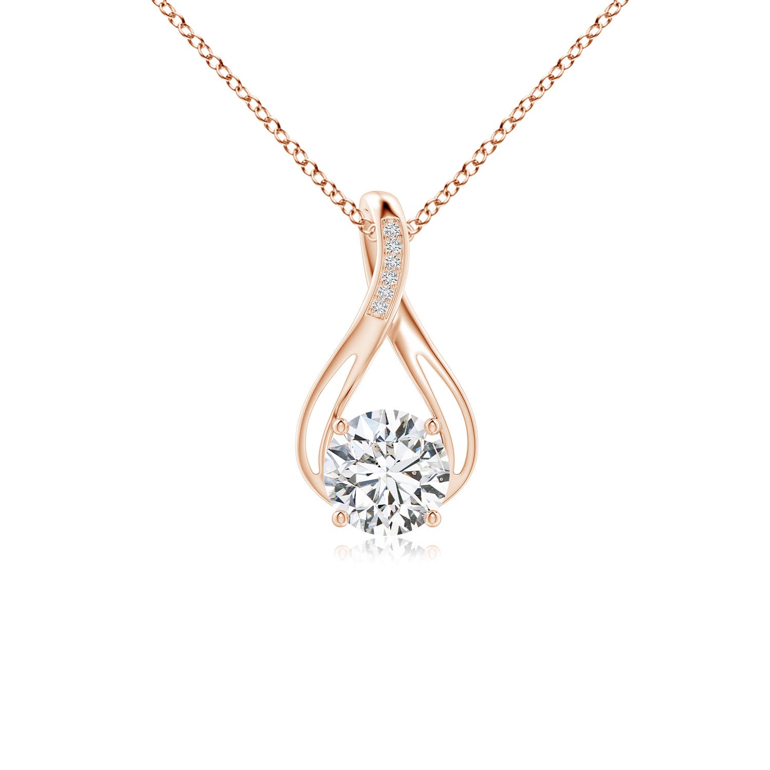 8mm HSI2 Round Diamond Infinity Twist Pendant with Accents in Rose Gold