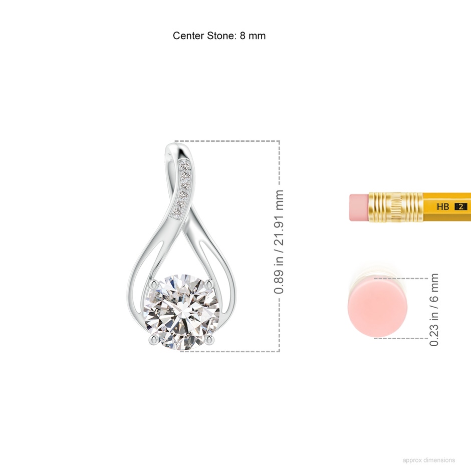 8mm IJI1I2 Round Diamond Infinity Twist Pendant with Accents in P950 Platinum ruler